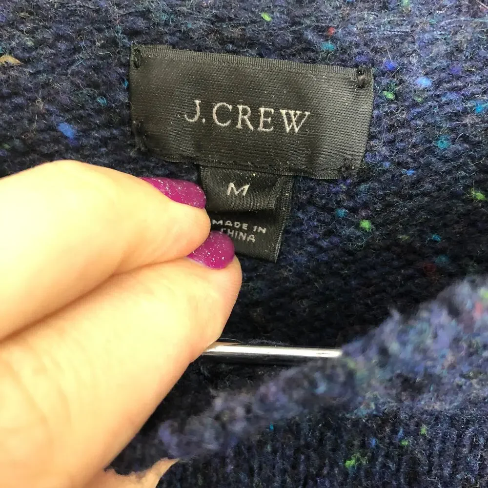 J. Crew Sweater Dark Blue Navy Speckle Crew Neck Raglan Sleeve Wool Blend Medium